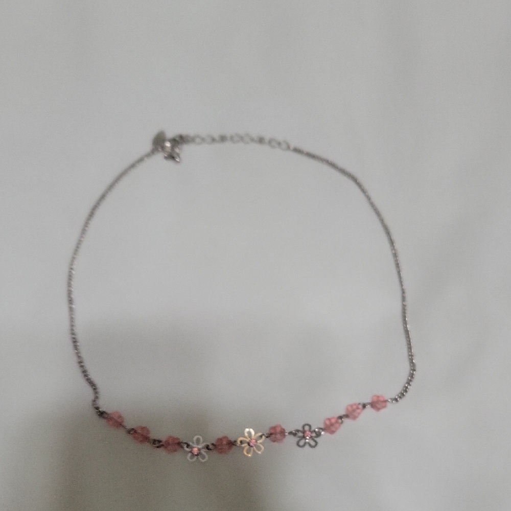 Y2k Flower Silver And Pink Necklace